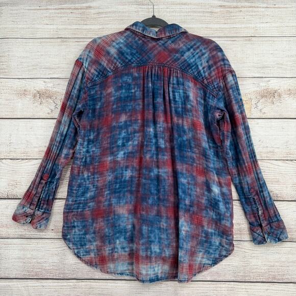 Free People Dip Dye Tunic Shacket Shirt Womens Small Blue Red Purple Button Down - Picture 2 of 13